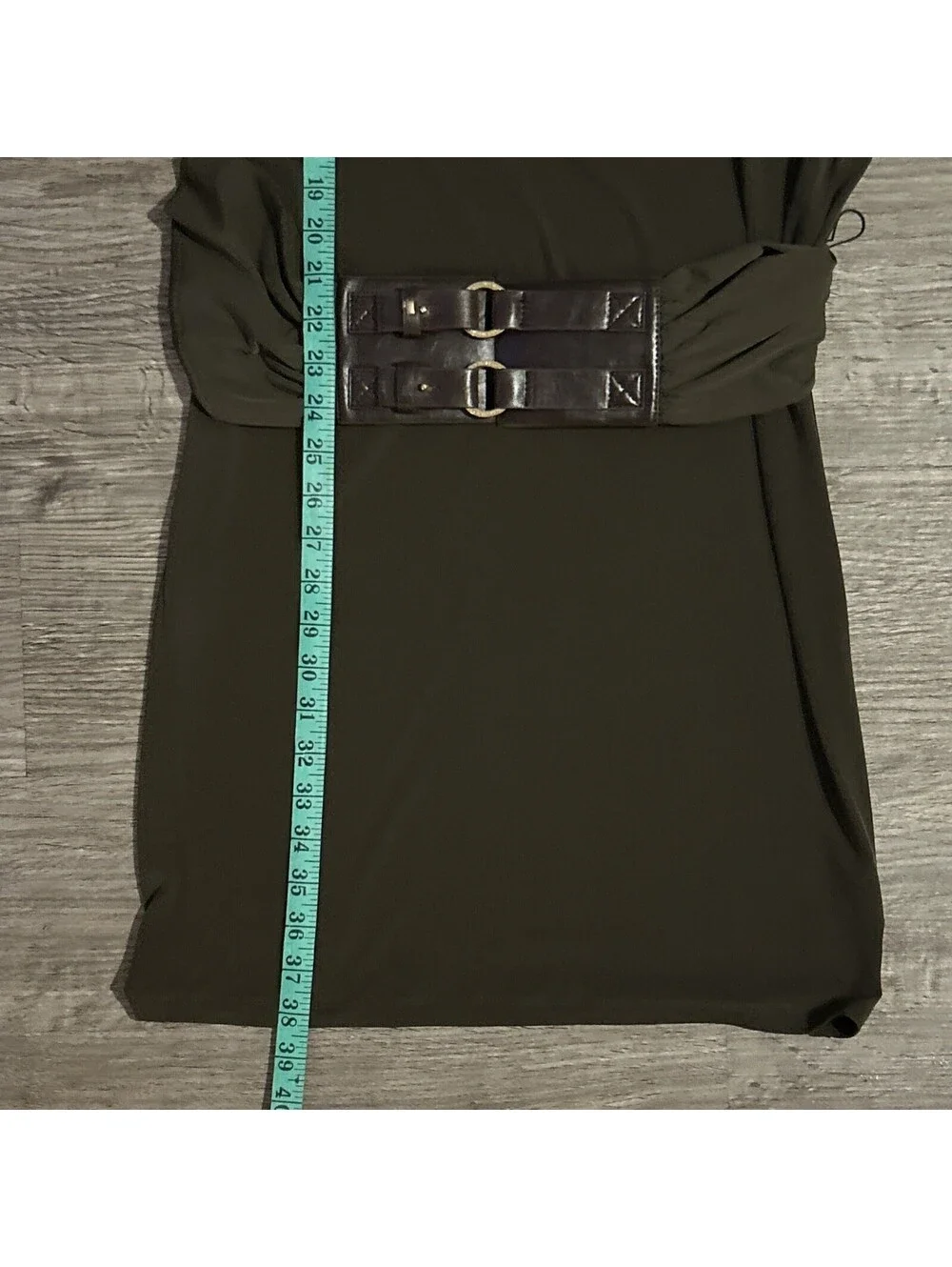 Michael Kors Drape Jersey Belted Dress S Long Sleeve Olive Pea Green Pit-Pit 18